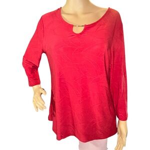 Croft & Barrow Womens Jacquard Keyhole Blouse Size PM NWT Red Holiday‎ Classic